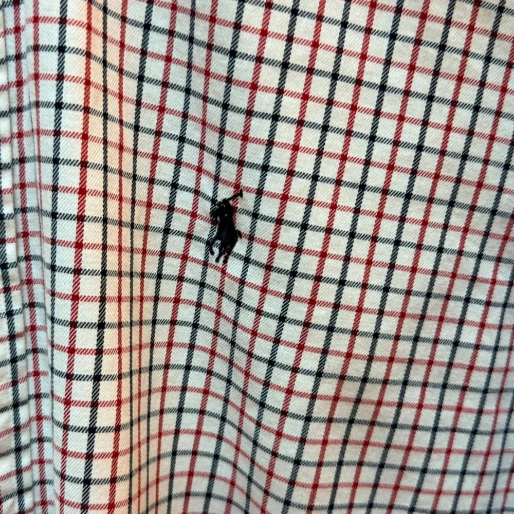 Polo Ralph Lauren Button Down Shirt XL Cream Red Plaid Classic Long Sleeve Pony